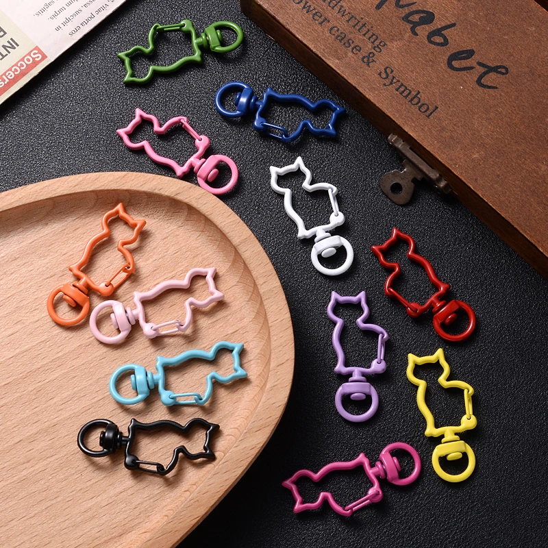 10Pcs/Lot 17x41mm Alloy Buckle Snap Hook Lobster Clasp Cat Shape Keychain Hole Key Ring for Jewelry Making Findings Choose Color | Украшения