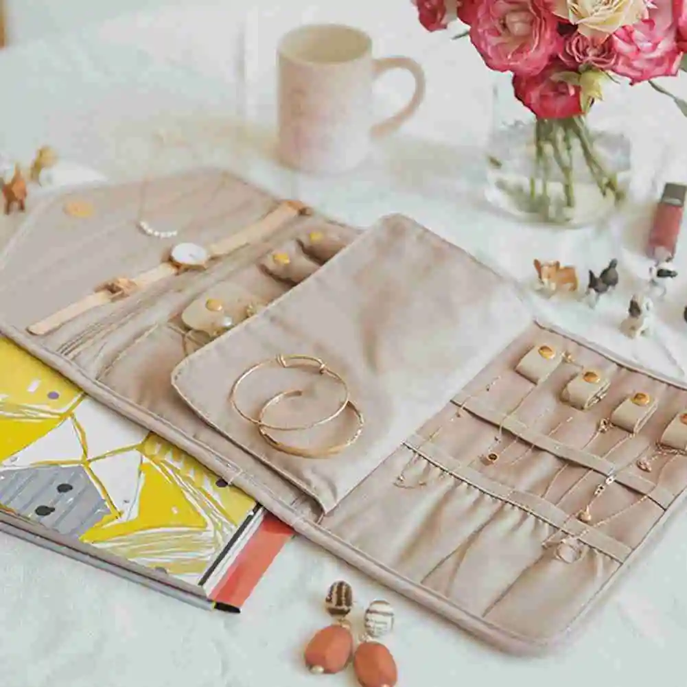 

1PCS Travel Jewelry Organizer Roll Foldable Jewelry Case for Journey Ring Necklace Bracelet Earrings Organizer Storage Bag