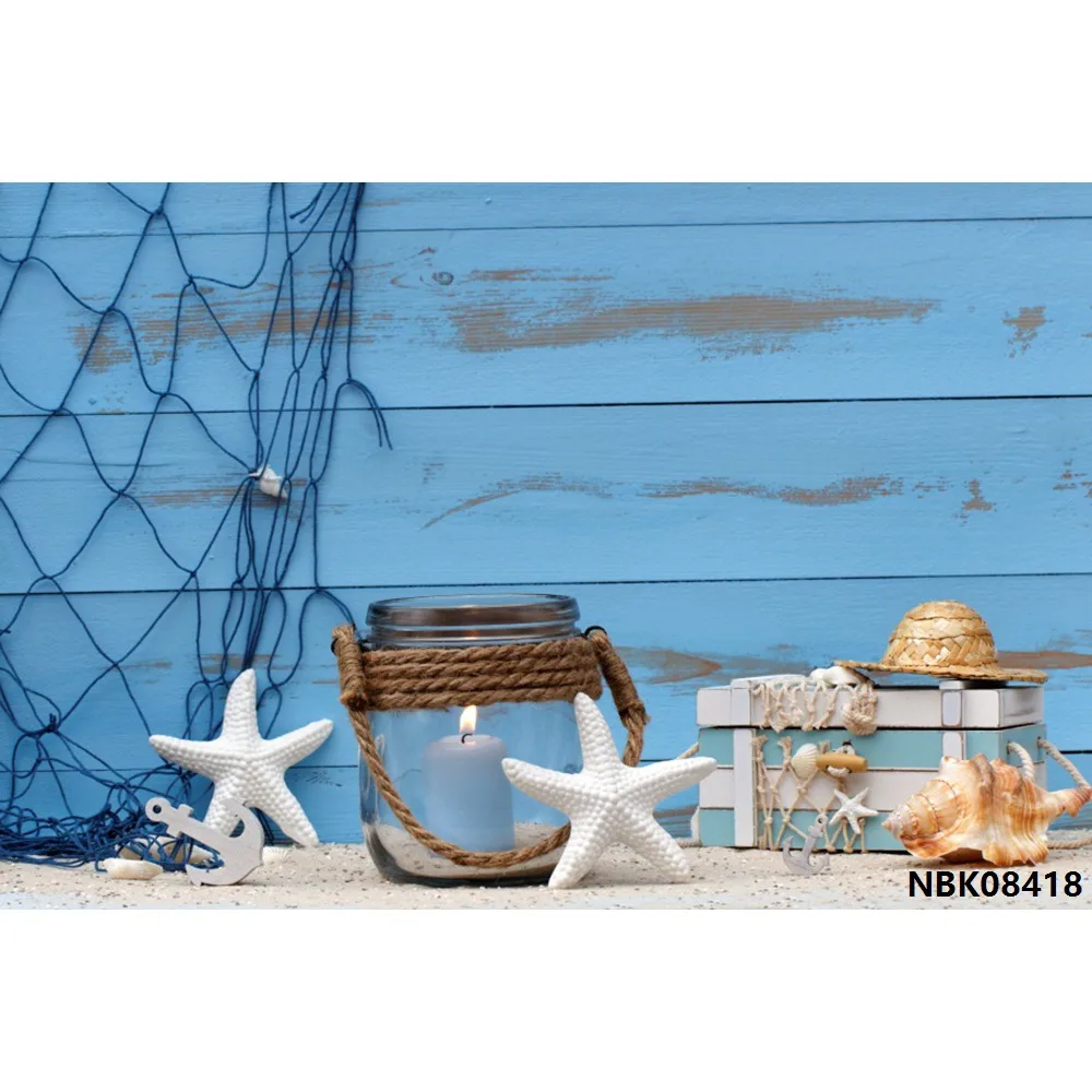 Wooden Board Starfish Light Boat Sea Beach Star Shell Kid Birthday Photozone Photography Backdrops Backgrounds Photo Studio enlarge