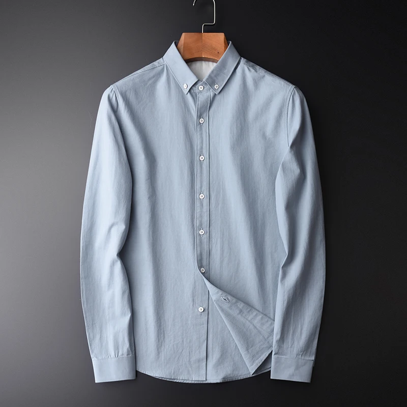

Хлопковая мужская рубашка, однотонная, с длинным рукавом, весна, 100%, 4xl