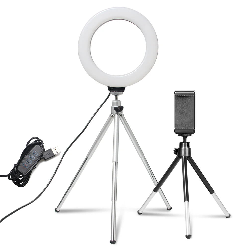 

6inch Mini Selfie Ring Light Desktop LED Lamp Video Light With Tripod Phone Clip For YouTuber Photo Photography Studio