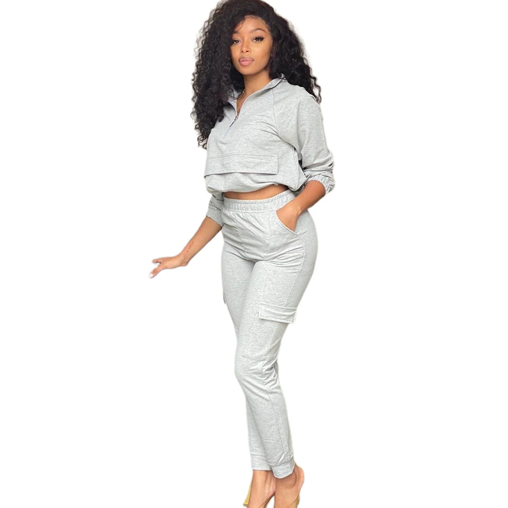 

Workout Sportswear 2 Piece Set Women's Tracksuit Front Zipper Long Sleeve Pullover + Elastic Waist Pencil Pant Autumn Sweatsuits