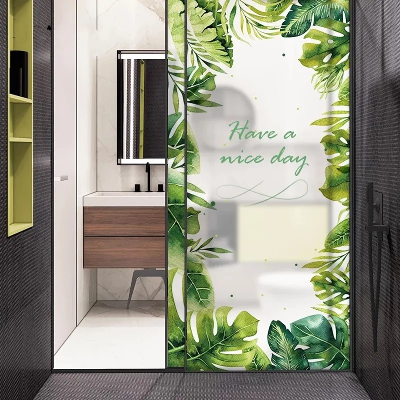 Декоративная оконная пленка в скандинавском стиле с листьями наклейка на стекло