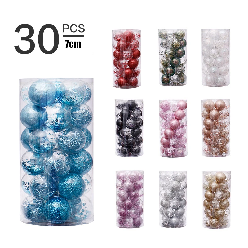 

7cm/30pcs Christmas Ball Red Painting Transparent Ball Set Christmas Tree Decoration Pendant New Year Holiday Decoration