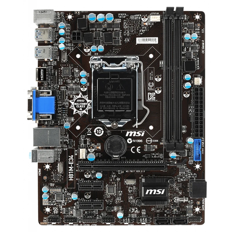

Материнская плата MSI H81M-E34 1150, материнская плата DDR3 Intel H81 32 Гб PCI-E 2,0 X16 DVI HDMI UBS3.0 Micro ATX, Поддержка процессоров Core i7 i5 i3