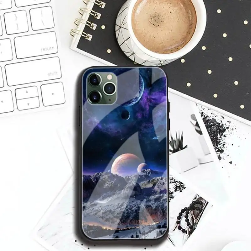

Outer Space Planet Stars Spaceship Astronaut Phone Case Tempered Glass For Iphone6plus 6S 7 7plus 8 X XS XR 11 12 Pro Max 12mini