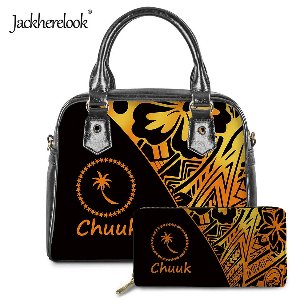 

Jackherelook Chuuk Polynesian Hibiscus Design Female Luxury PU Handbag Card Holder Wallet 2pcs/Set Womens Fashion Crossbody Bag