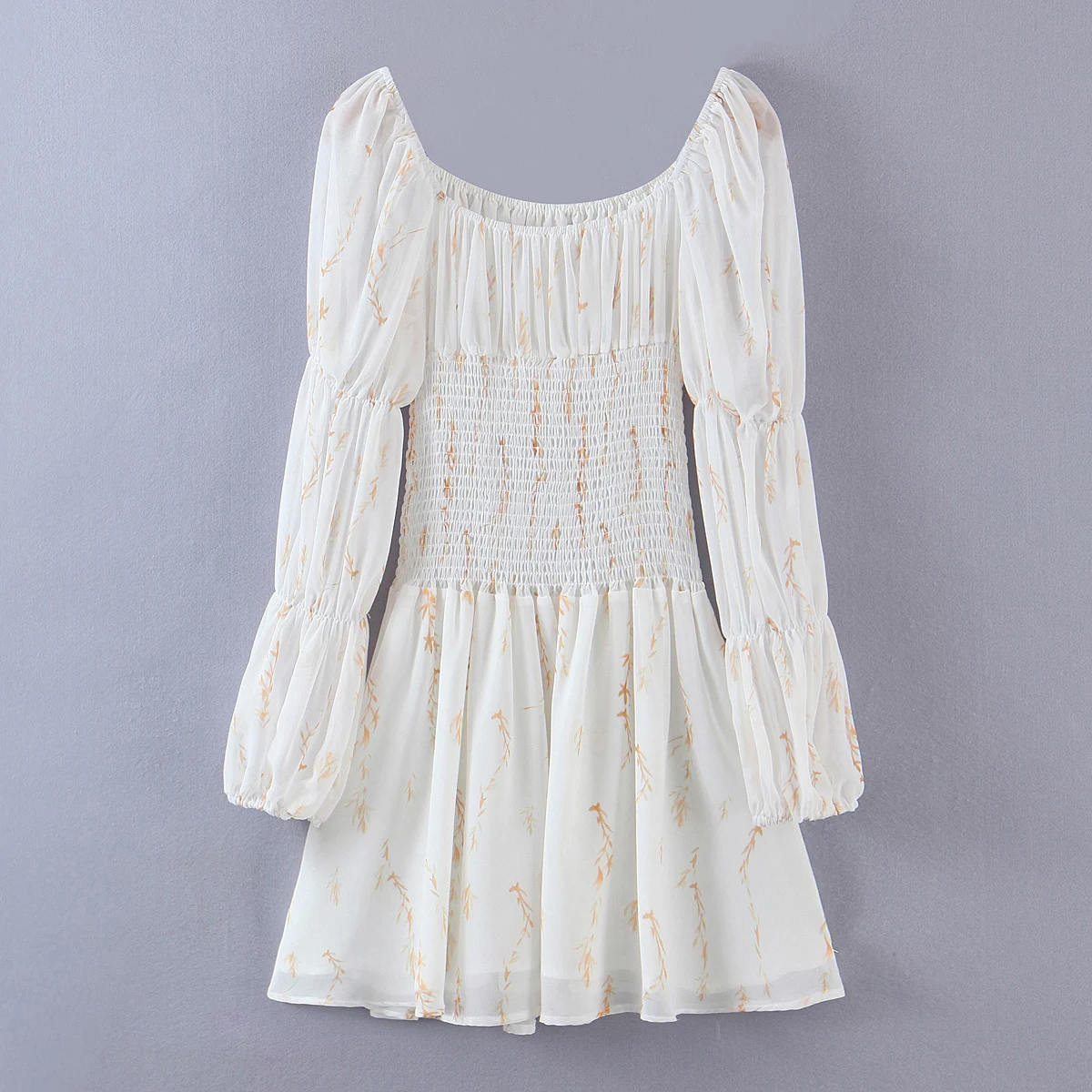 

Jastie Women Dresses Summer Nice Square Neck Floral Print Lantern Long Sleeve Elastic Waist Dress Bohemian Beach Prom Mini Dress