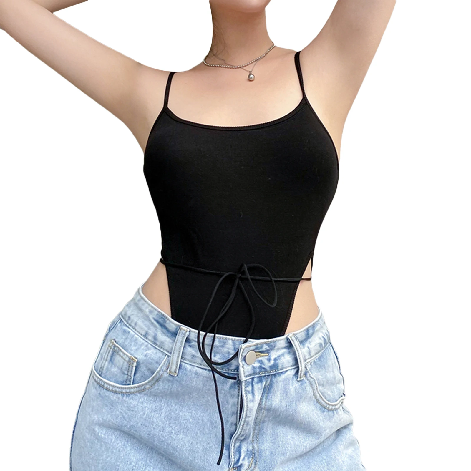 Ladies Sexy Suspender Jumpsuit, Summer Autumn Women Fashionable Solid Color U-neck Sleeveless Lace Up Casual Siamese Trousers