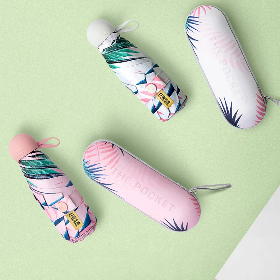 Летний зонтик мини карманный лист анти-УФ девочка белый милый прозрачный