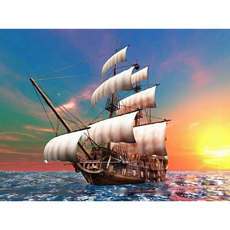 

5D алмазная живопись «сделай сам», пейзаж лодки, вышивка крестиком, вышивка кораблем, алмазная вышивка, украшение для дома, алмазная вышивка