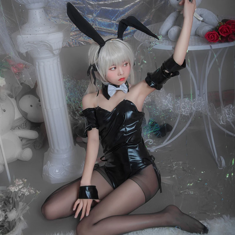 

Anime Bunny Cosplay Costumes Cute Sexy Lingerie Bunny Suit for Women Black PU Leather Suit Jumpsuits Sexy Halloween Costumes