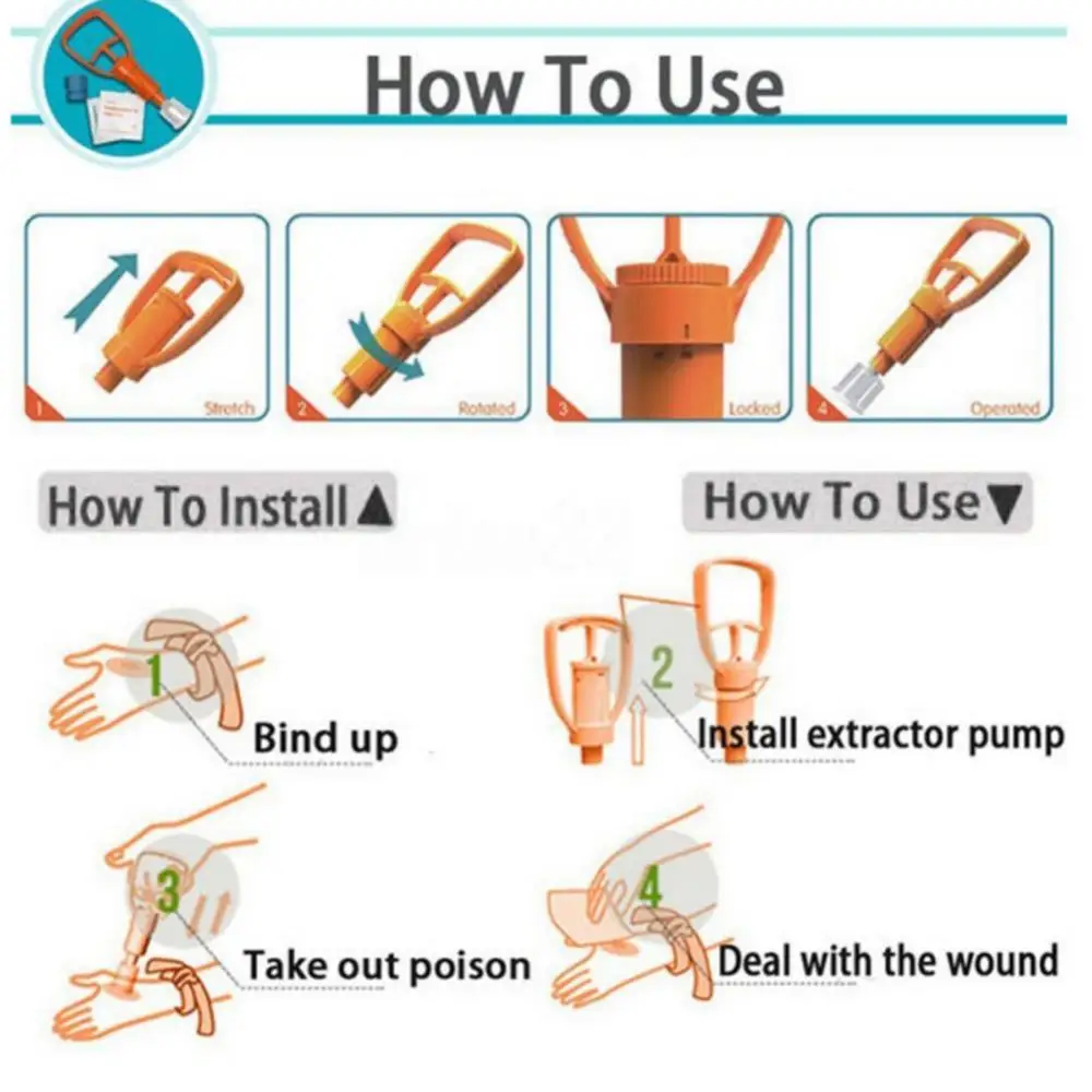 

Safety 1 Set Camping Survival Snake Bee Bite Venom Extractor Pump First Aid Kit