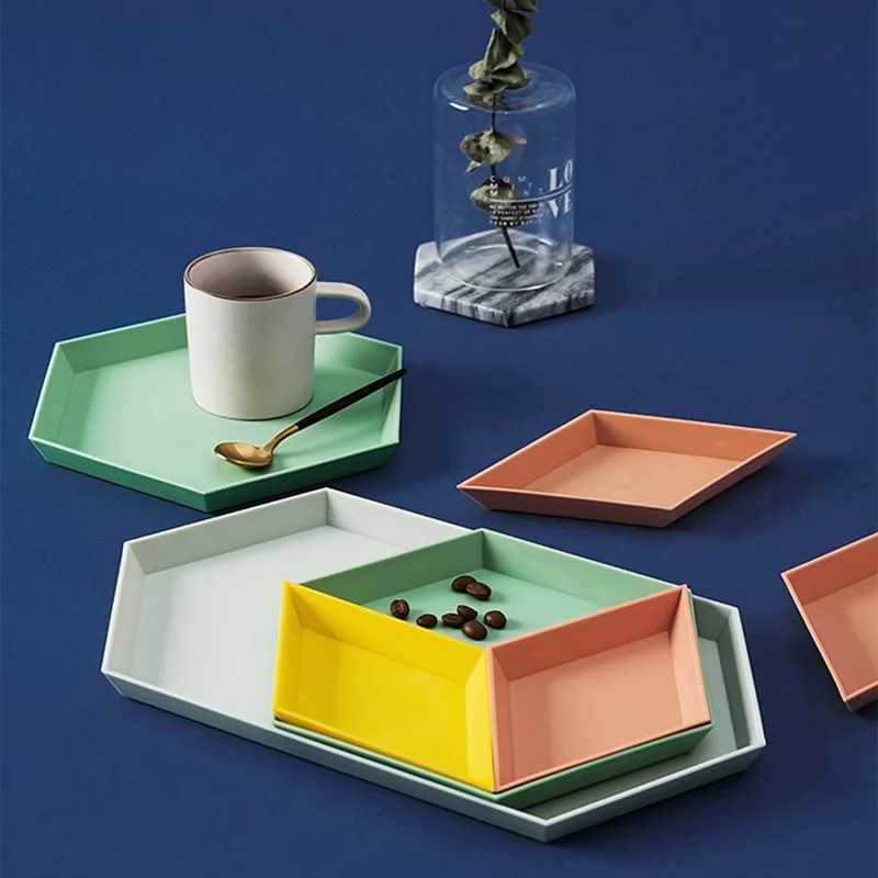 4 шт красочные геометрические лоток для хранения Съемный Пластик поднос плодоовощ Комбинации Настольный ящик для хранения, съемный лоток д...