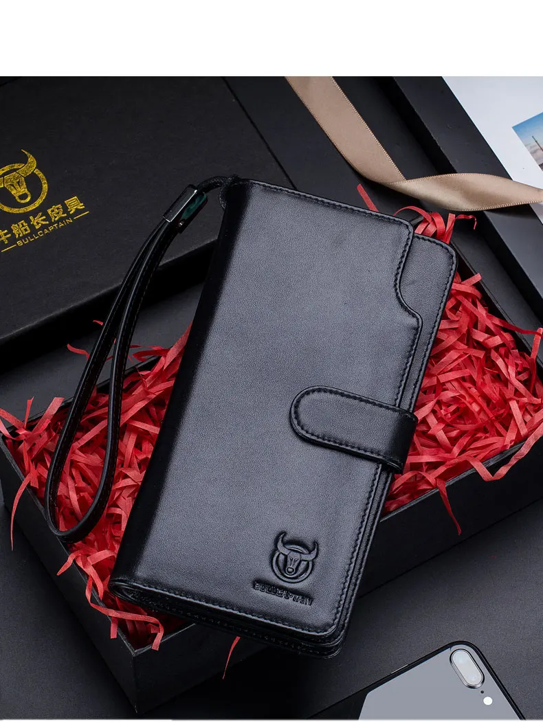 BULLCAPTAIN мужской кошелек клатч из натуральной кожи брендовый Rfid кошелек Мужской органайзер для сотового телефона клатч на запястье Длинный кошелек для монет
