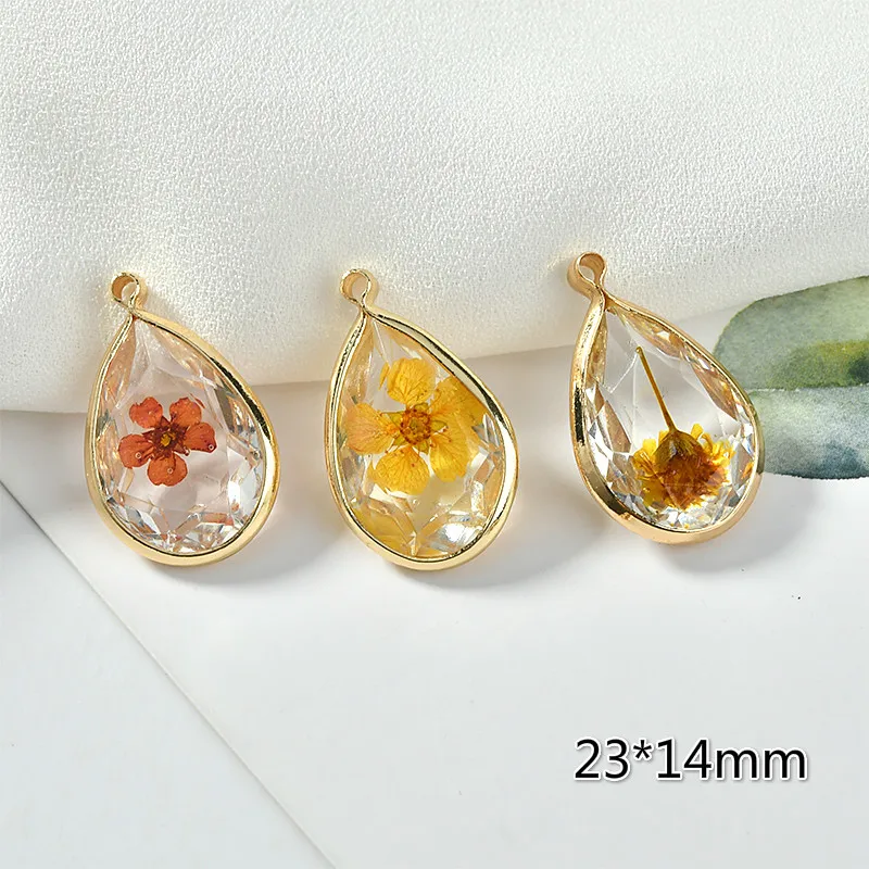 Прозрачные высушенные цветы многослойная смола медный край подвеска сделай сам