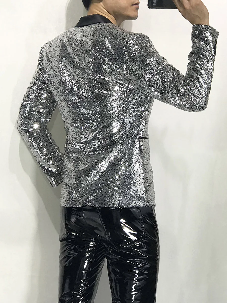 Новый корейский мужской модный костюм с блестками подиумный показ сценический