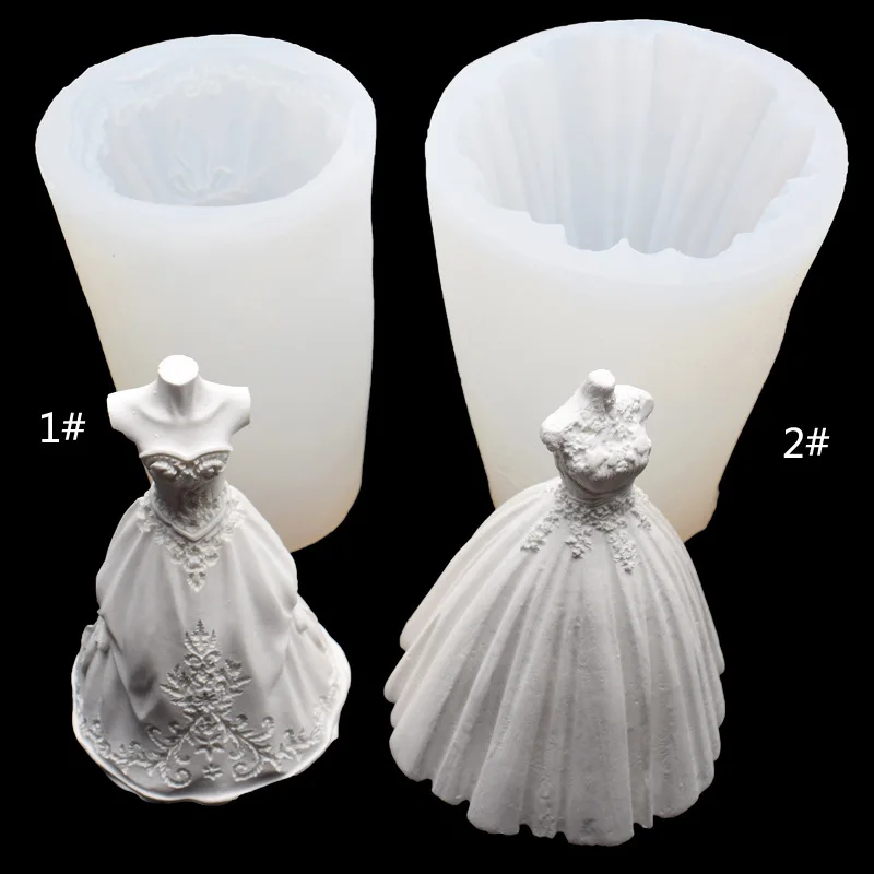 

3D Wedding Dress Skirt Stereo Silicone Mold Handmade Soap Candle Car Aromatherapy Mold Cake Candy Chocolate Fondant Moulds Decor