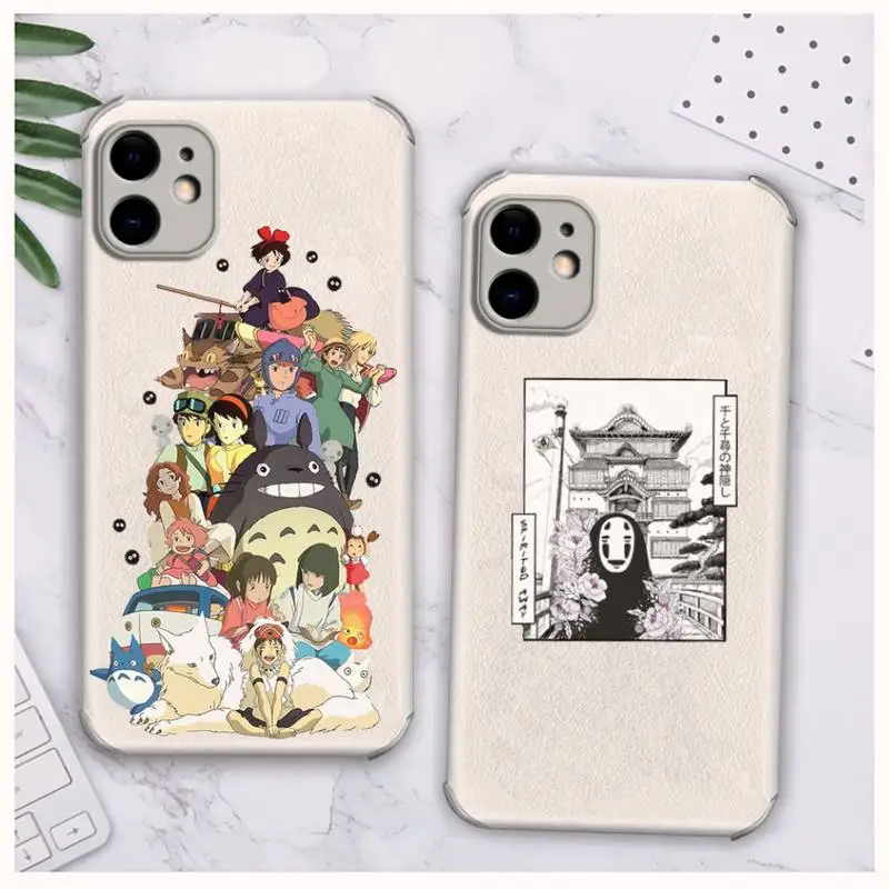 

Totoro Miyazaki Hayao Spirited Away Phone Case Lambskin Leather For iphone 12 11 8 7 6 XR X XS PLUS MINI PLUS PRO MAX Shockproof