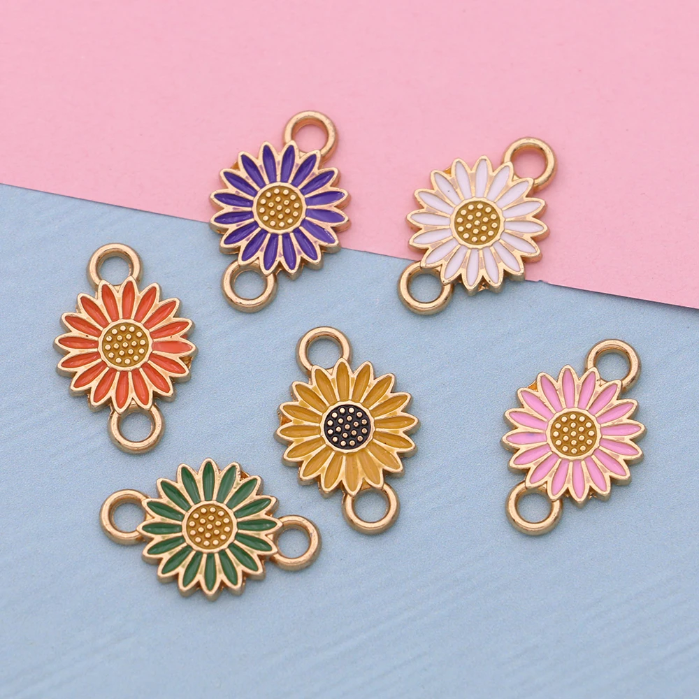 

10Pcs Mix Lot Gold Color Sunflower Flower Charm Connectors for Jewelry Making Bracelet Findings Accessories DIY Craft