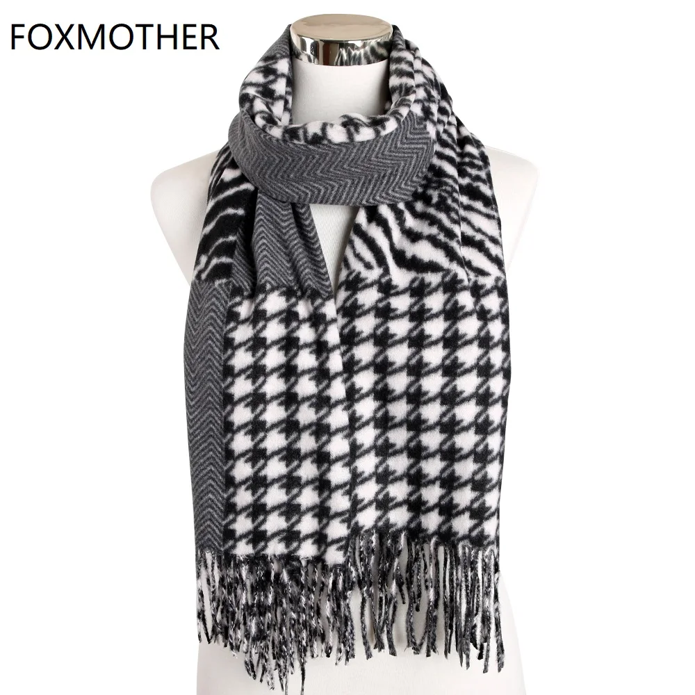 FOXMOTHER зимний Mujer глушитель волна зигзаг Зебра твидовый пэчворк кашемировый шарф