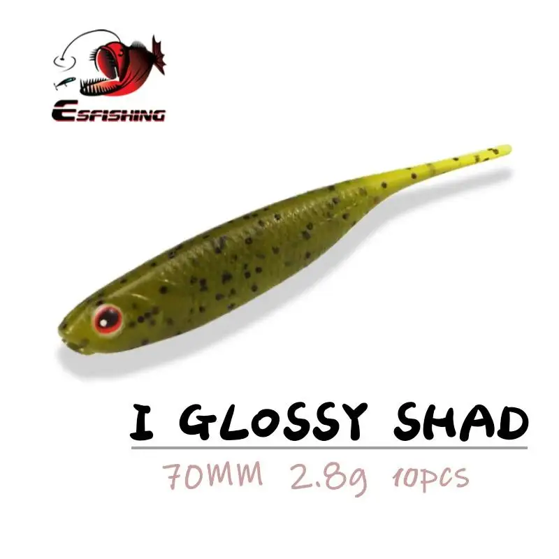 ESFISHING приманки для рыбалки I Glossy Shad 10 шт. 70 мм 3D Eye Lifelike Мягкая приманка ловли басов