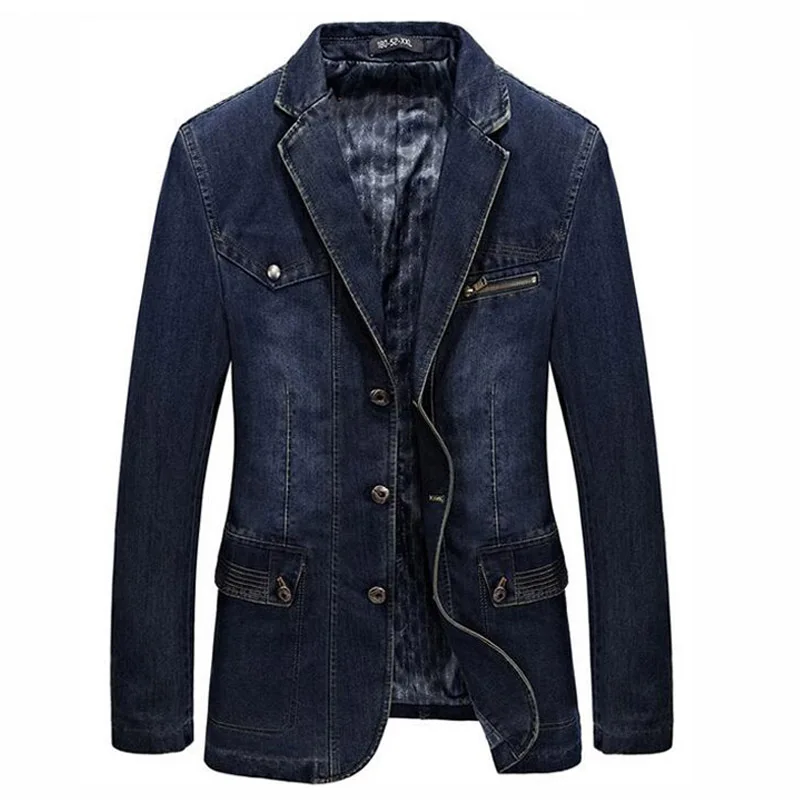 

Brand Classic Clothing Men Jackets Denim Blazer Overcoat Slim Fit Jeans Casual Blazer Royal Blue Suit Men's Jacket with Patches