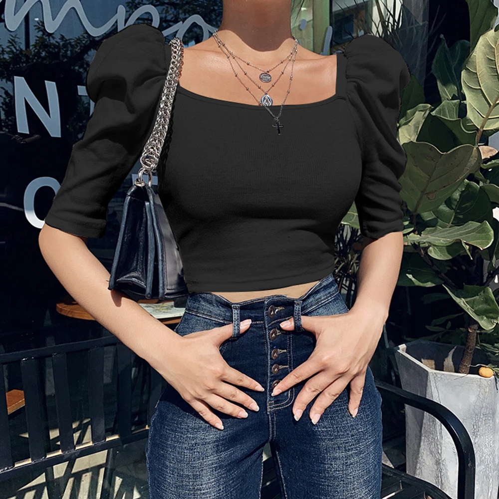 Сексуальная Женская облегающая однотонная Базовая футболка топы Femme Blusa Mujer