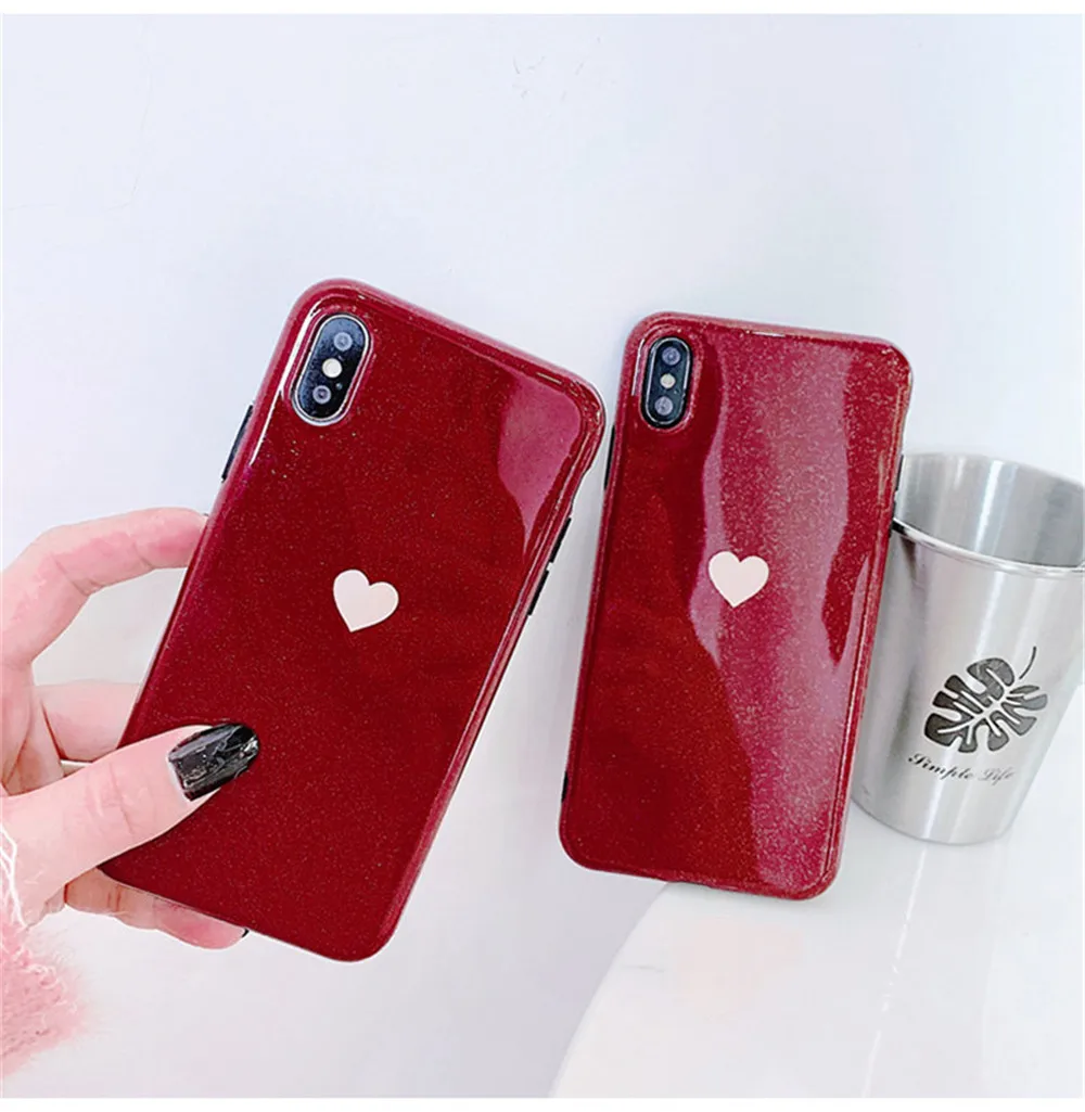 Lovebay блестящий чехол для телефона с сердечком для iPhone 11 Pro 6 6s 7 8 Plus X XR XS Max простой мягкий IMD для iPhone XS задняя крышка подарок