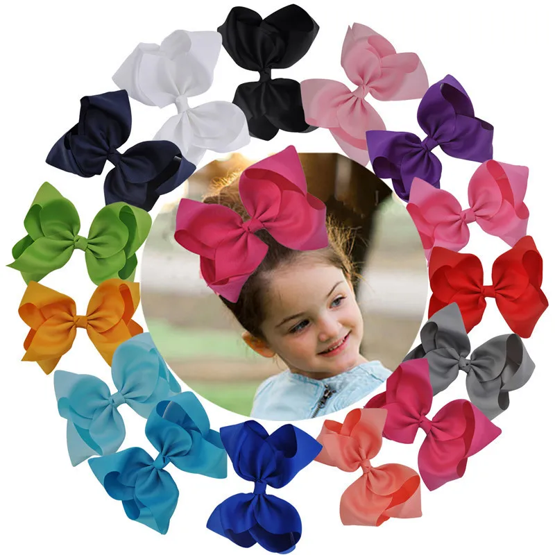 

8 Inch 34 Colorful Kids Girls Big Solid Ribbon Hair Bows Clips with Large Hairpins Boutique Hairclips Scrunchie Hair Accessories