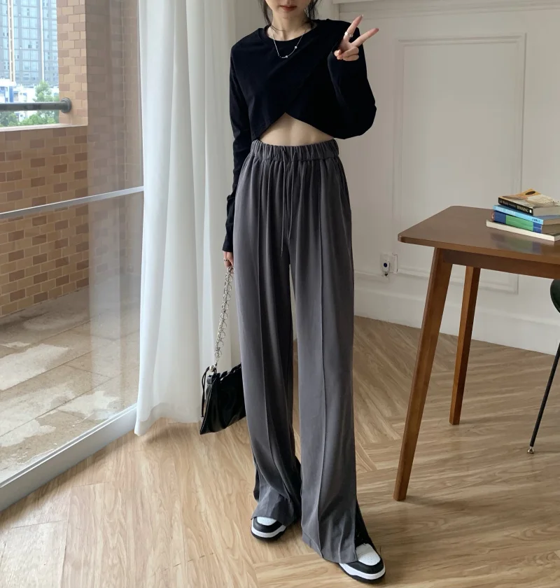 

Women Autumn Winter Casual Pant Elastic High Waist Drawstring Loose Trouser Fashion Vintage Straight Wide Leg Pants