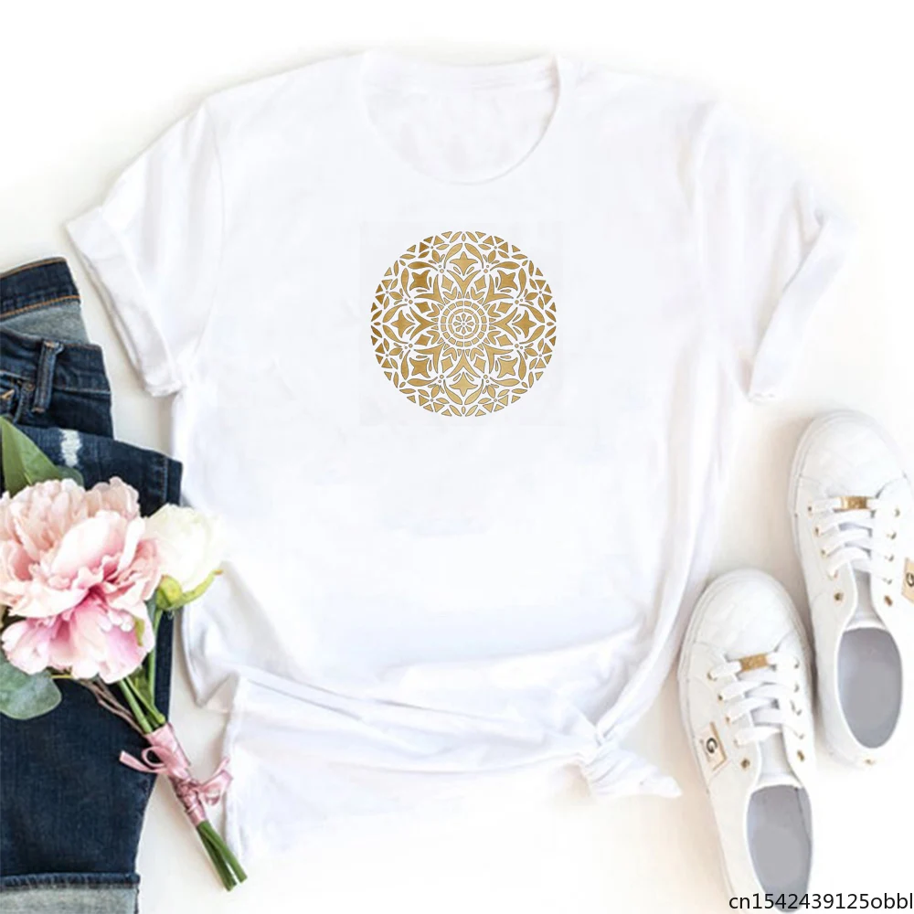 

Vintage Printing Pattern Women T Shirt Round Neck Loose Casual Short Sleeve Femme Streetwear