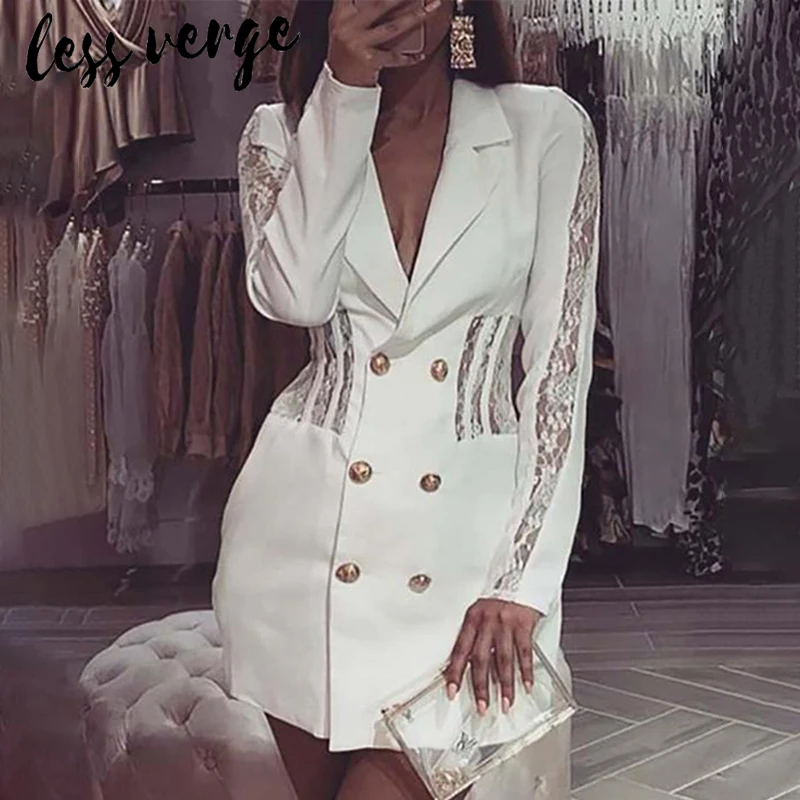 Женское офисное платье-блейзер lessverge белое платье с длинным рукавом и глубоким