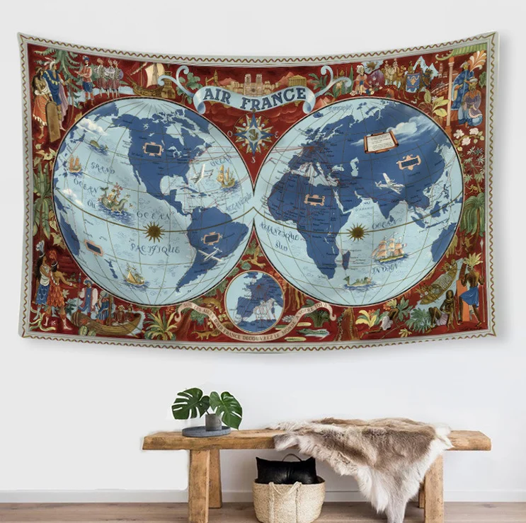 

New Creative Ins Style Tapestry Digital Printing World Map Modeling Horizontal Wall Decoration
