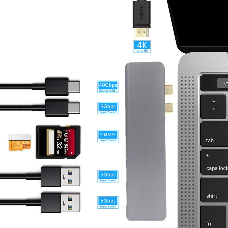Trumsoon USB 3,1 type C к HDMI 4K USB 3,0 Thunderbolt 3 USB-C конвертер SD TF кардридер адаптер для нового Macbook Air Pro