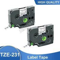 2pcs black on white tze231 laminated label tape compatible brother p touch label printers tze 231 tze 231 tz231 tz 231 tze tapes
