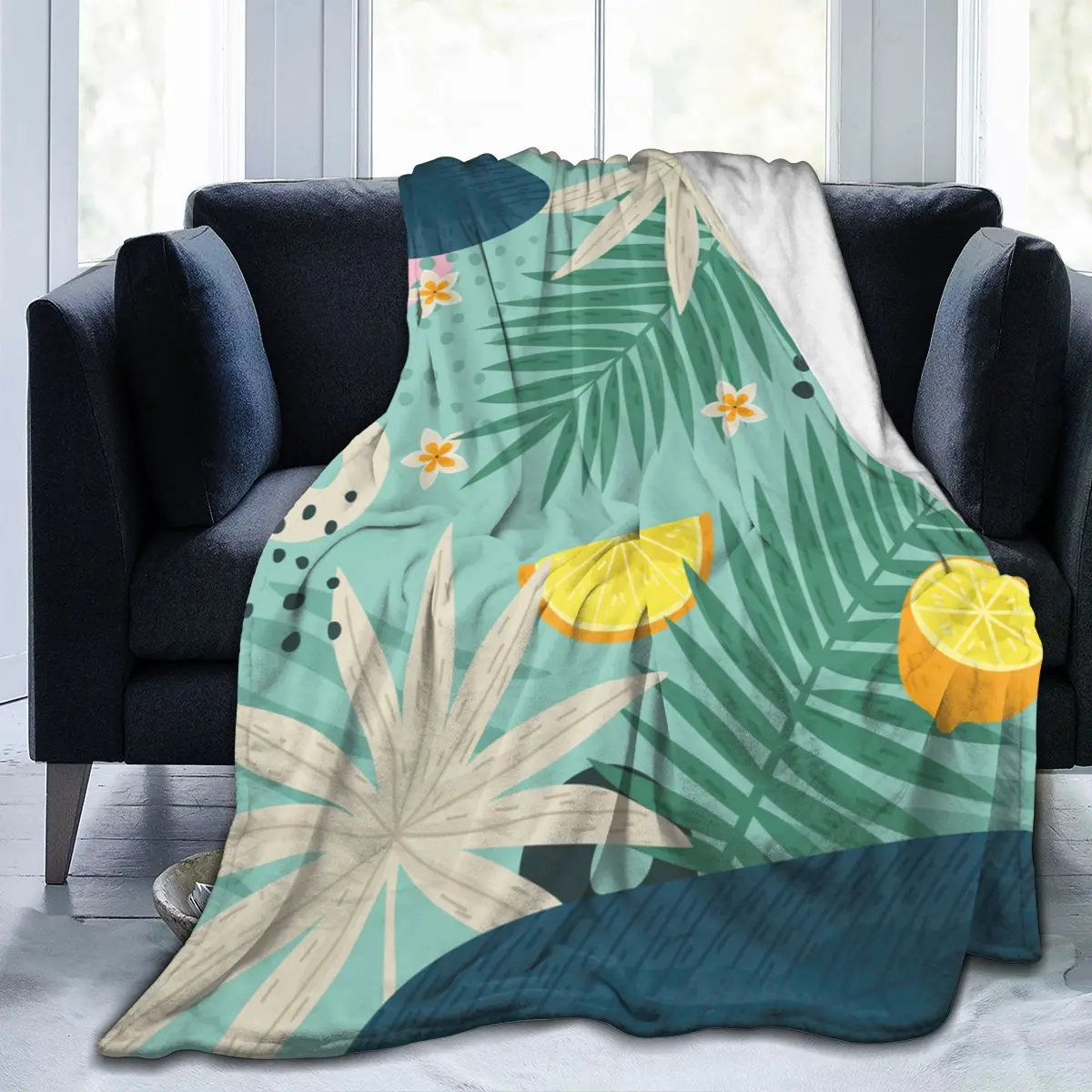 

Soft Fleece Blanket Tropical Leaves Abstract Print Winter Sofa Plaid Throw 3 Size Light Thin Mechanical Wash Flannel Blankets