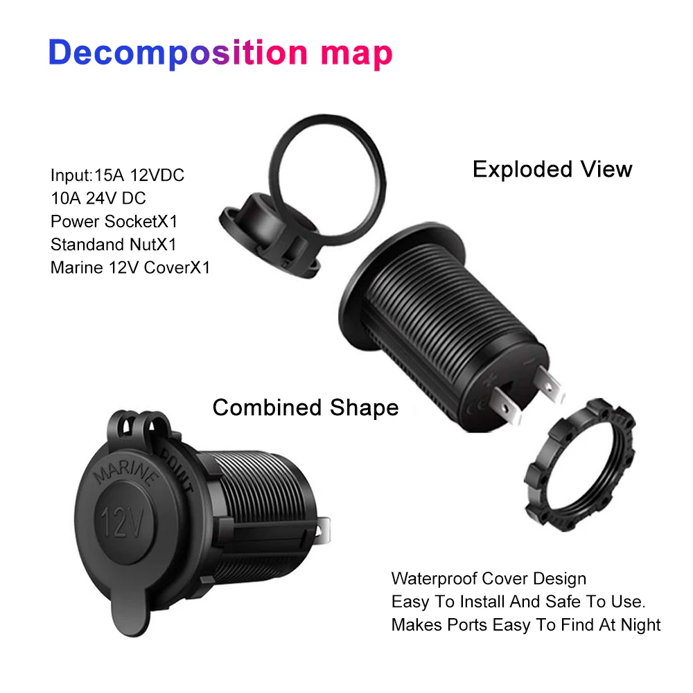 Universal Car Cigarette Lighter Socket 12V Waterproof Boat Motorcycle ATV RV Truck Sockets Power Plug Outlet | Автомобили и