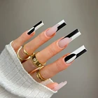 Черно-белые длинные накладные ногти балерины гробы съемные накладные ногти полное покрытие накладные ногти декор с прессом клей 24 шт.