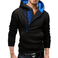 new side zipper hoodies men cotton sweatshirt spring letter print sportswear slim pullover tracksuit hip hop streetwear
