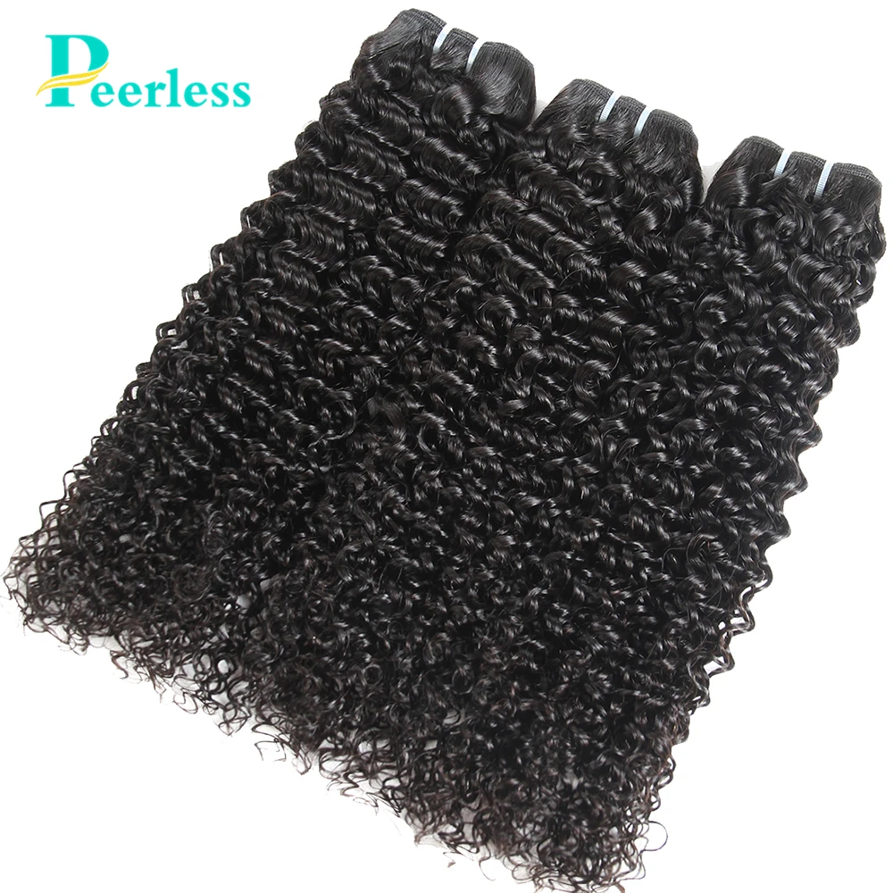 PEERLESS Virgin Hair Weave бразильские кудрявые 3 пряди с закрытием 4*4 швейцарские кружевные необработанные человеческие волосы для наращивания
