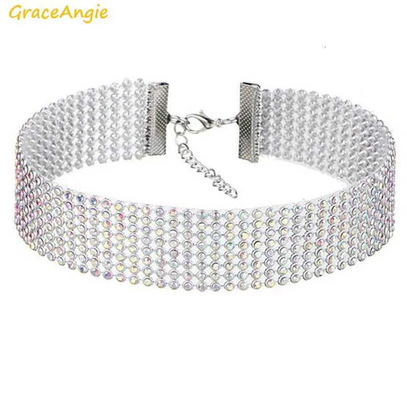 GraceAngie, 1 шт., блестящие стразы, прозрачный цвет, опционально, серебряный цвет, цепочка из сплава, колье, ожерелье, женские вечерние аксессуары