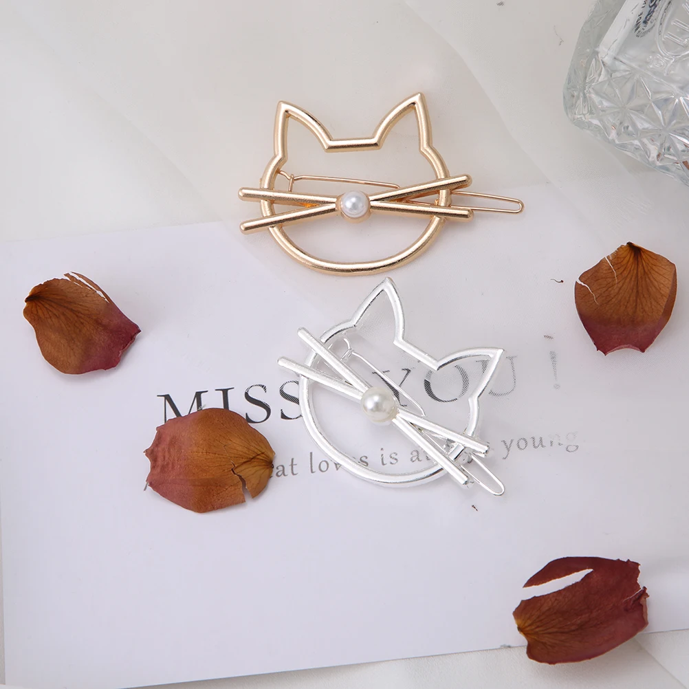 2PCS-pussy M MISM, креативные золотистые Серебристые заколки для девочек, женские ножницы, расческа в виде животных, заколки для волос, аксессуары для волос, краб, заколки для волос, fille enfant - Цвет: 2PCS-pussy