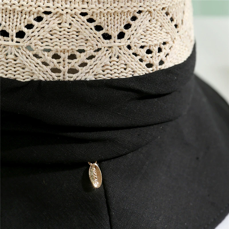 

[PTAH] 2021 New Fashion Sun Hat UPF 50+ Wide Brim Roll-up Straw Lightweight Foldable Beach Hats Breathable Sun Protection Visors