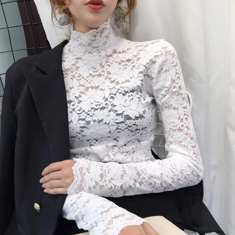 Футболка в женской футболке 2019 весна и осень с высоким воротником Тонкая