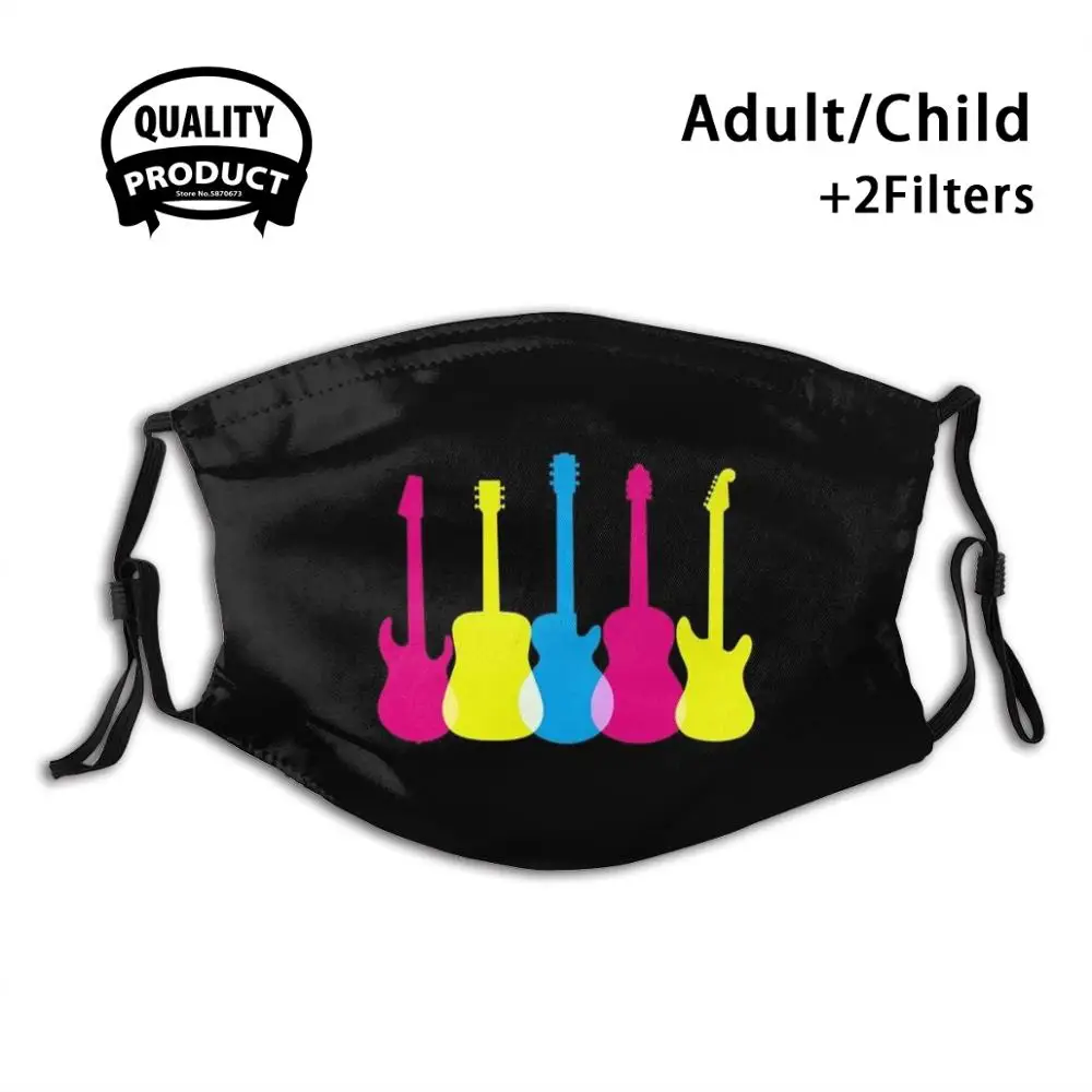 

Colored Guitars Gift Idea For Musician Face Mask Anti Dust Filter Men Women Kids Girl Boy Teens Mouth Masks Guitar Music