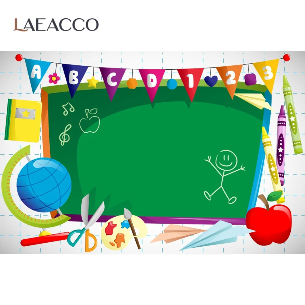 

Laeacco Baby Cartoon Back To School Learning Study ABC 123 Classroom Poster Pattern Photo Backdrop Photographic Backgrounds