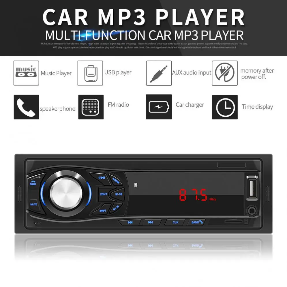 

12V Bluetooth Car Radio MP3 Player Vehicle Stereo Audio with Remote Control Support FM / SD / USB / AUX In