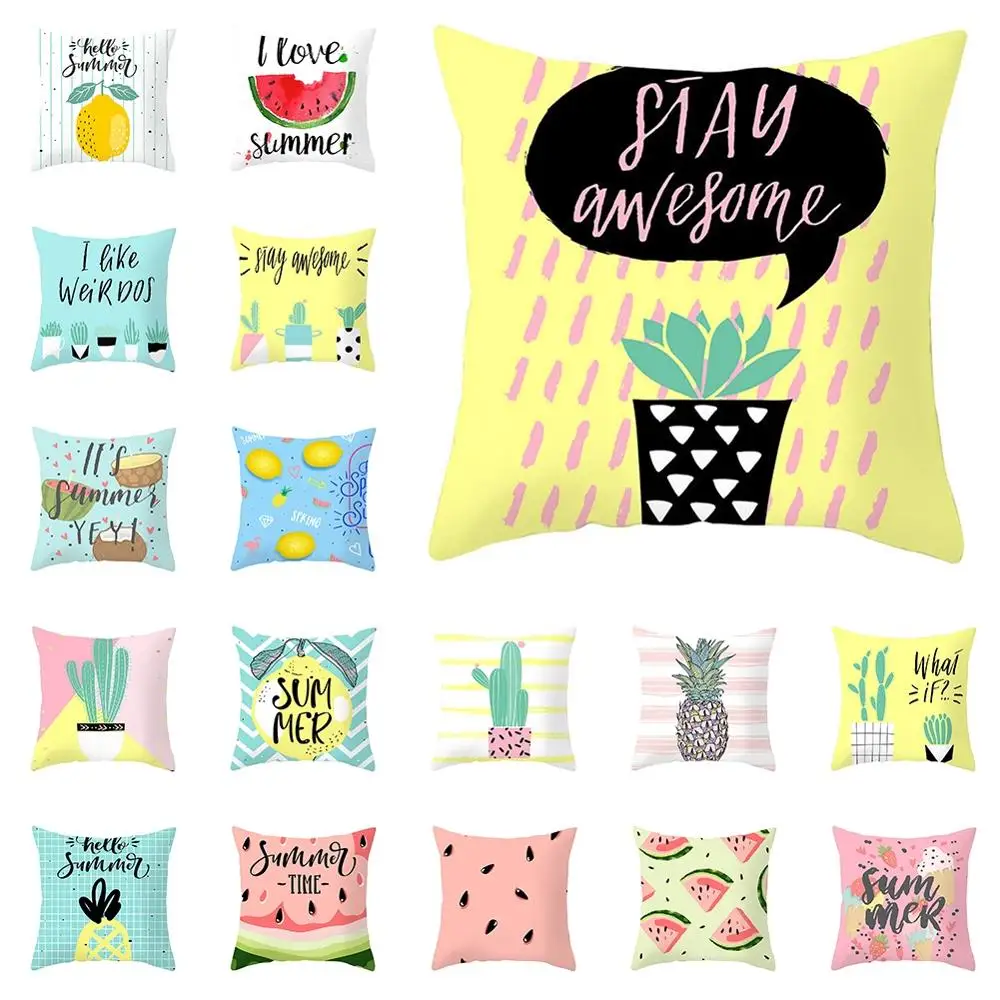 

18" Summer Plants Fruit Pillow Case Sofa Car Bedroom Seat Soft Cushion Cover Home Decorative Pillowcase