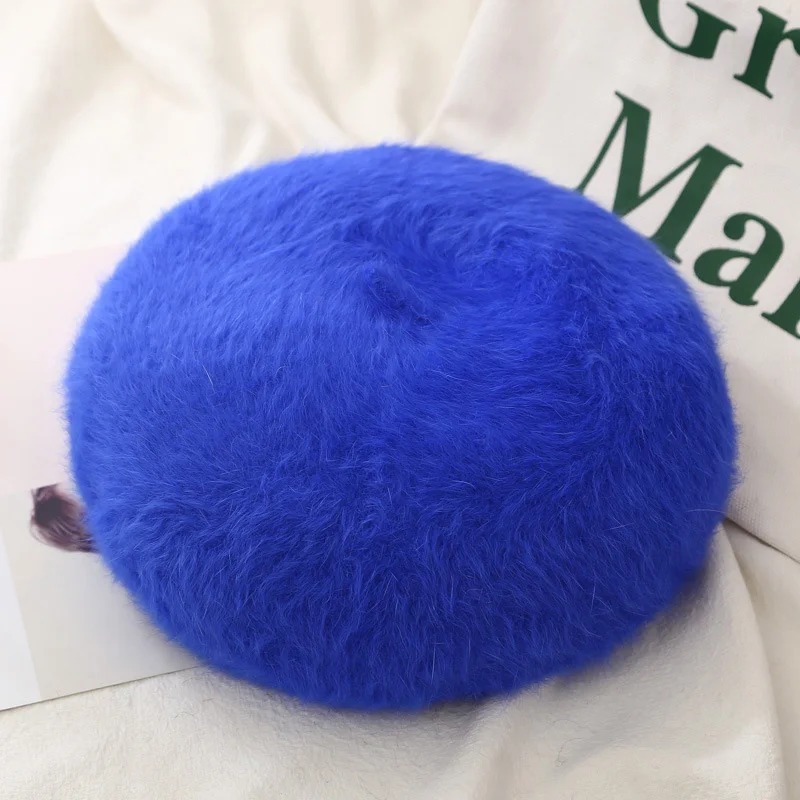 

Fashion Rabbit Fur Solid Outdoor Thick Women Hat spring Winter Berets Painter Style Hat Wool Vintage Berets Lady Charm Caps